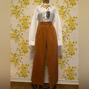 Crossed  waist pleated wide leg trousers size M